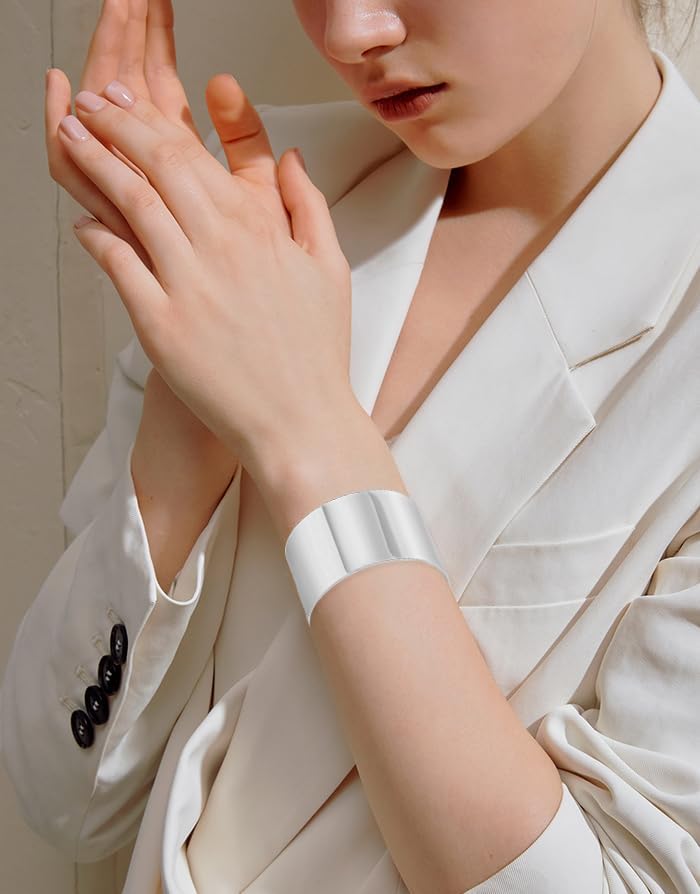 CASDAN 2Pcs Cuff Bangle Bracelets for Women Open Wide Bracelets Adjustable Wrist Cuff Wrap Bracelet - Image 4